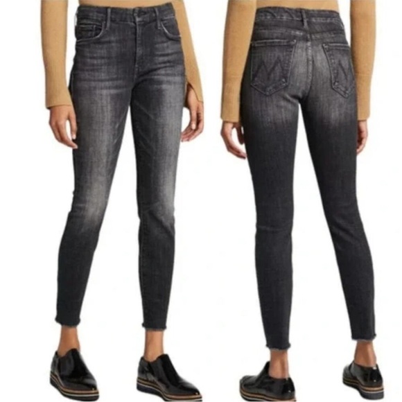 Mother The Looker Ankle Fray Stargazing Black Wash Raw-Hem Skinny Jeans - Picture 2 of 10